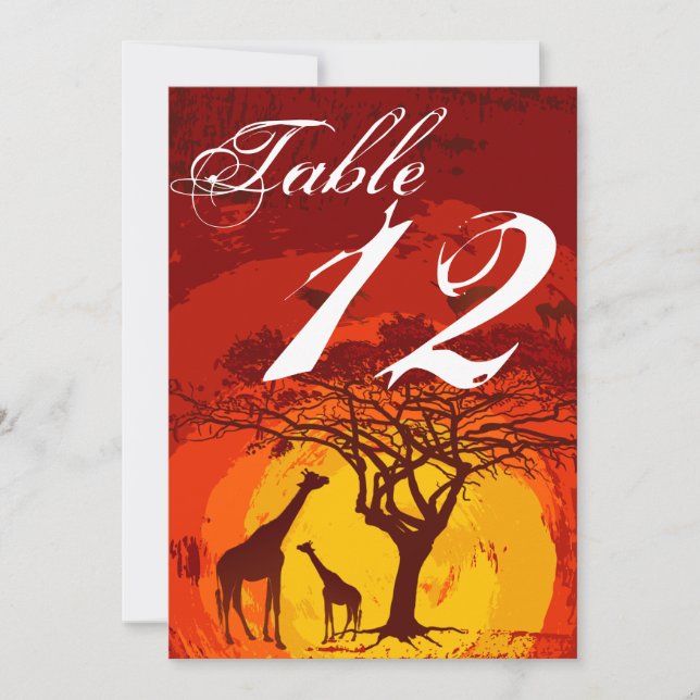 5x7 Table Number Card African Safari Giraffe Sunse (Front)