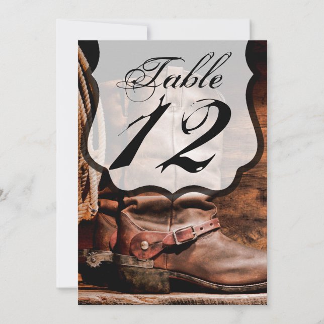 5x7 Table Number Card Cowboy Boots Barn Wood Rusti (Front)