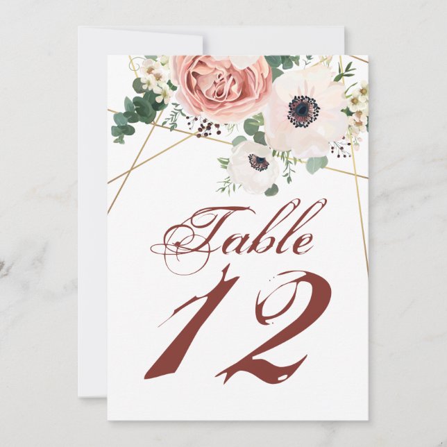 5x7 Table Number Card Geometric Garden Rose Anemon (Front)