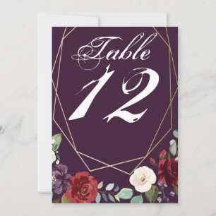 5x7 Table Number Card Plum Purple Roses Gold Geome