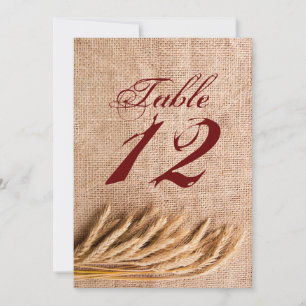 5x7 Table Number Card Wheat on Burlap Sack Country