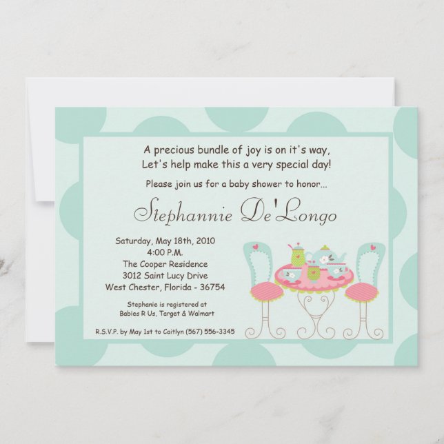 5x7 Tea Party Polka Dot Baby Shower Invitation (Front)