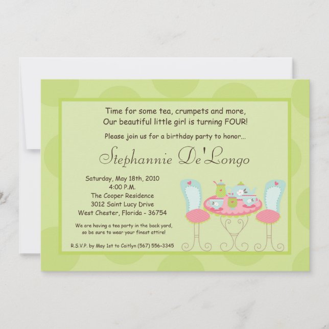 5x7 Tea Party Polka Dot Birthday Party Invitation (Front)
