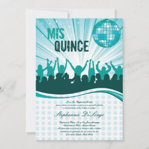 5x7 Teal Dance Party Quinceanera Invitation