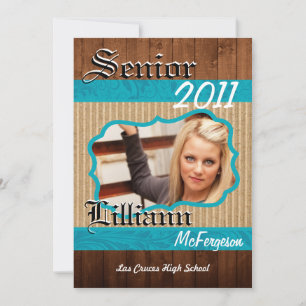 5x7 Teal Floral Wood Photo Senior Announcement