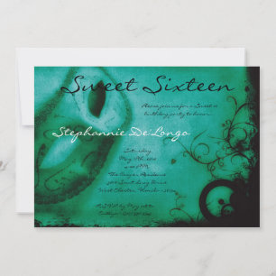 5x7 Teal Masquerade Sweet 16 Birthday Invitation