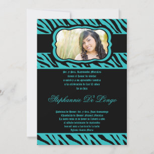 5x7 Teal Zebra Print Quinceanera Invitation