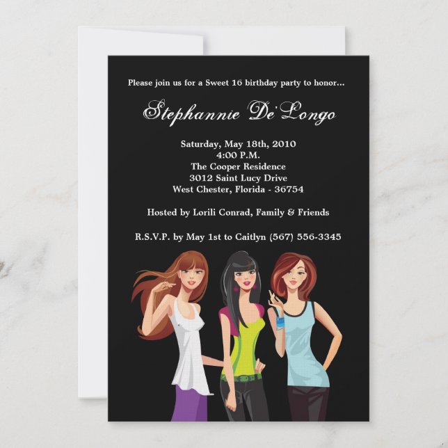 5x7 Teenagers Teen Sweet 16 Birthday Invitation (Front)