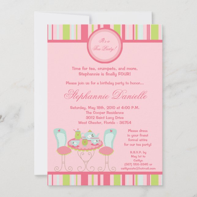 5x7 Tendance Chic Tea Party Invitation à l'anniver (Devant)