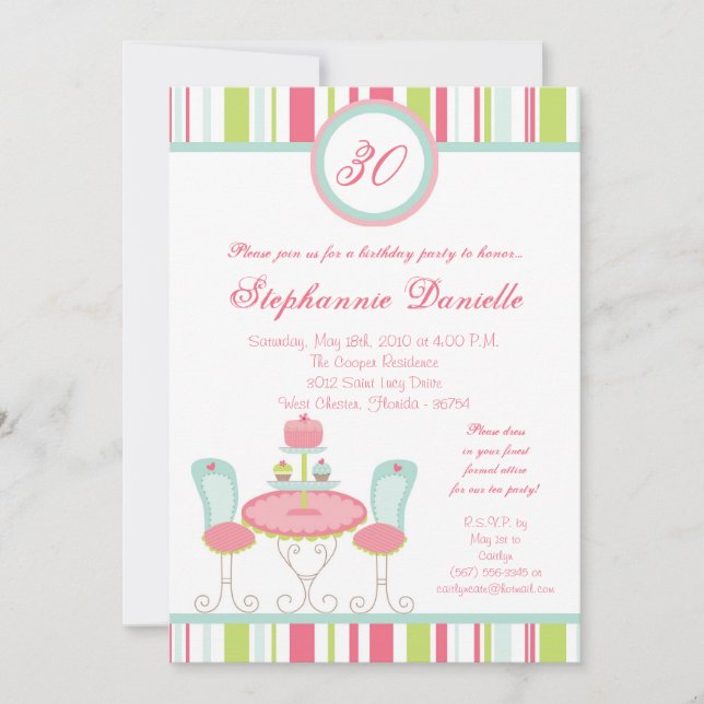5x7 Tendance Chic Tea Party Invitation à l'anniver (Devant)