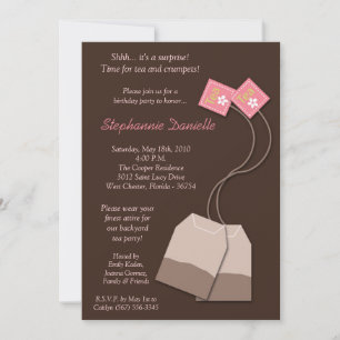 5x7 Thé Brown Tea Bag Fête Invitation Anniversaire