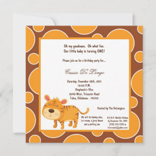 5x7 Tiger Pok-a-Dot Invitation de fête d'anniversa