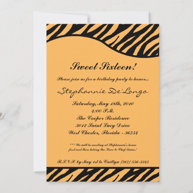 5x7 Tiger Print Sweet 16 Six Birthday Party Invite (Front)
