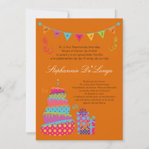 5x7 Topsey Cake Quinceanera Invitation d'anniversa