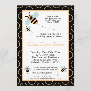 5x7 TRIPLET Bumbl Honey Bee Birthday Invitation