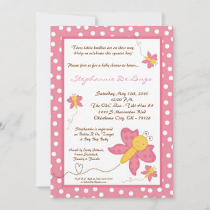 5x7 TRIPLET Pink Butterfly Baby Shower Invitation