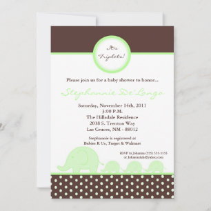 5x7 TRIPLETS Mod Elephant Baby Shower Invitation