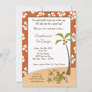 5x7 Tropical Turtle Mama TWINS Shower Invitation