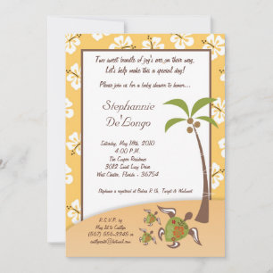 5x7 Tropical Turtle Mama TWINS Shower Invitation