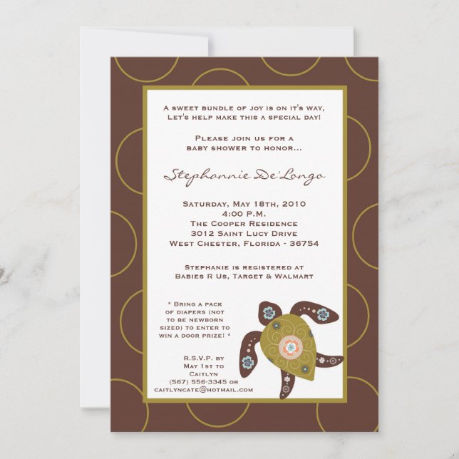 5x7 TropicalHawaiian Turtle Baby Shower Invitation (Front)