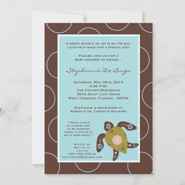 5x7 TropicalHawaiian Turtle Baby shower Invitation (Devant)