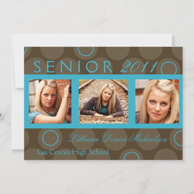 5x7 Turquoise Cercle Polka Photo Senior Faire-part (Devant)