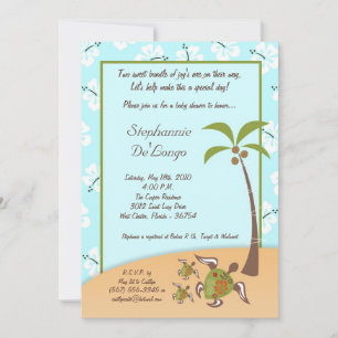 5x7 Turtle Tropical Mama TWINS Shower Invitation