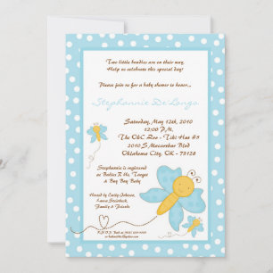 5x7 TWINS Blue Butterfly Baby shower Invitation