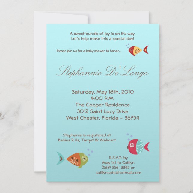 5x7 Under the Sea OceanFish Baby Shower Invitation (Front)