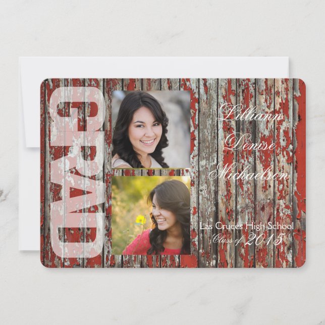 5x7 Vieux grenier rouge Bois Météo Faire-part prin (Devant)