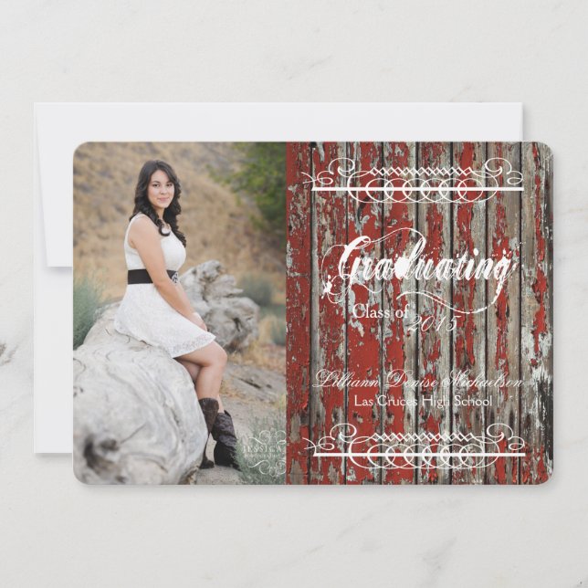 5x7 Vieux grenier rouge Bois Météo Faire-part prin (Devant)