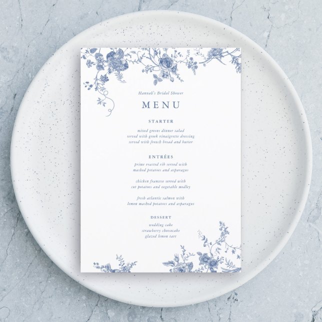 5x7" Vintage Blue Wedding Table Menu Cards (Creator Uploaded)