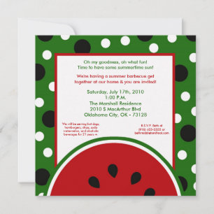 5x7 Watermelon Summer Picnic Barbecue Invitation