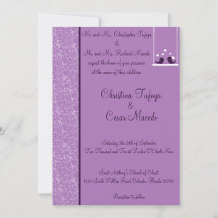 5x7 Wedding Invitation Bird Swing Purple BG hearts