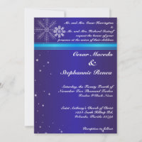 5x7 Wedding Invitation Blue White Snow Flakes Wint