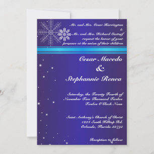 5x7 Wedding Invitation Blue White Snow Flakes Wint