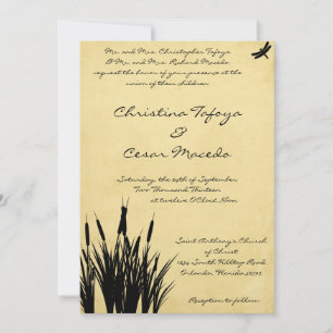 5x7 Wedding Invitation Cattail/Dragonfly Silhouett