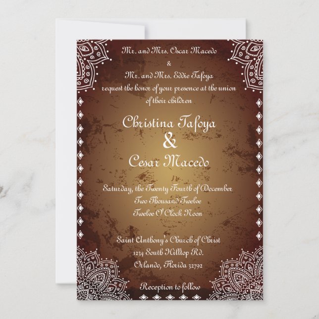 5x7 Wedding Invitation Deep Moroccan Brown Indian (Front)