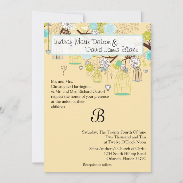 5x7 Wedding Invitation Floral Bird Cage (Front)