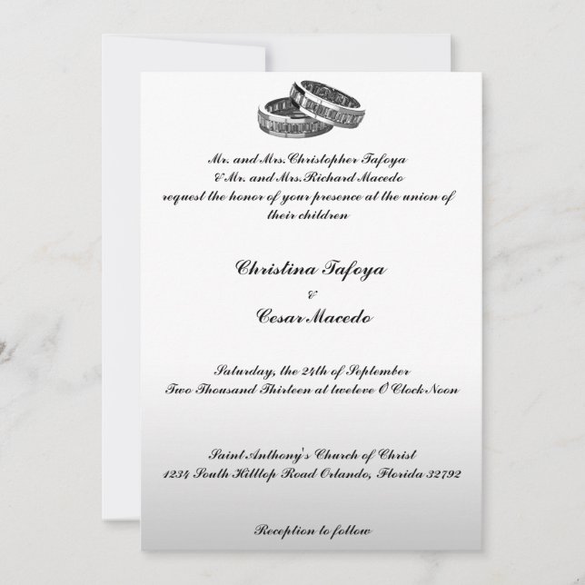 5x7 Wedding Invitation His/Hers Diamond Wedding Ba (Front)