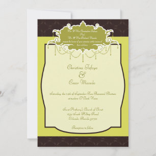 5x7 Wedding Invitation Light/Olive Green Chandelie