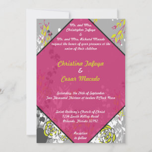 5x7 Wedding Invitation Lime Green/Hot Pink Flower