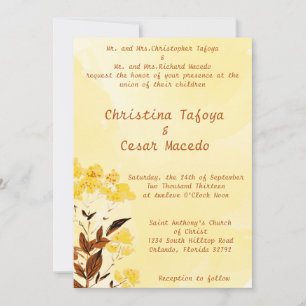 5x7 Wedding Invitation Mustard Yellow Poppy Flower