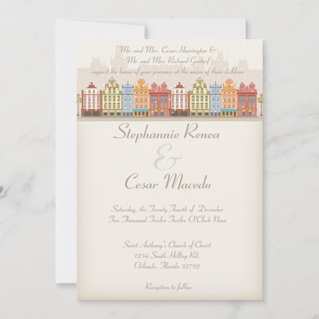 5x7 Wedding Invitation Old Town Christmas City (Front)