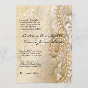 5x7 Wedding Invitation Pearl & Lace