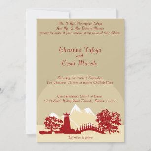 5x7 Wedding Invitation Snowcap Mtns Asian Garden