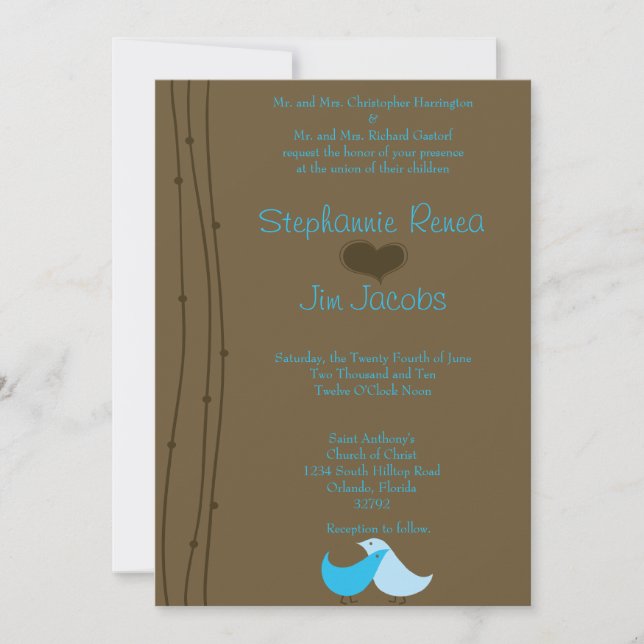 5x7 Wedding Invitation Spring Love Birds Branch (Front)