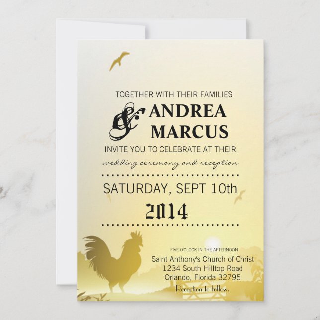 5x7 Wedding Invitation Sunny Morning Farm Country (Front)