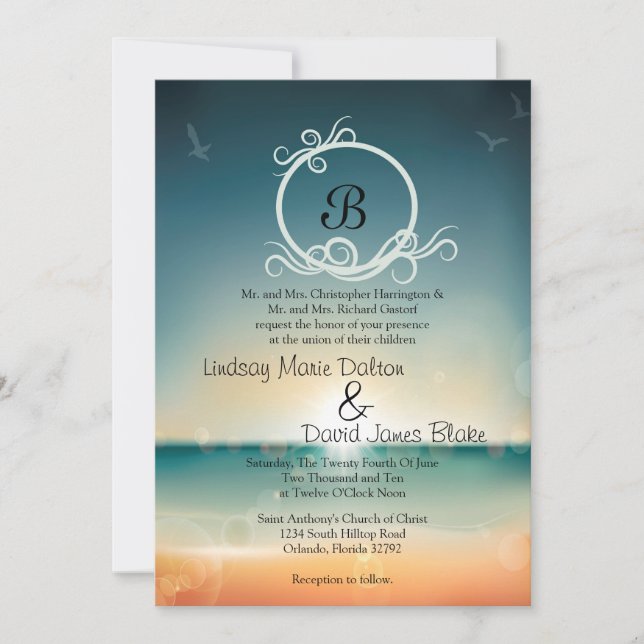 5x7 Wedding Invitation Sunset Beach (Front)