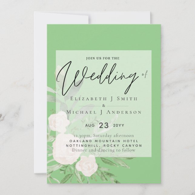 5x7 White Bouquet Script Overlay Budget Wedding (Front)